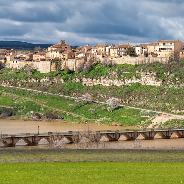 Great panoramic view of the picturesque village of Maderuelo located in a ravine Segovia Spain
