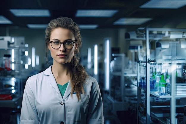 Great portrait of a young woman physician in the hospital