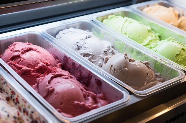 Foto una grande selezione di appetitosi gelati