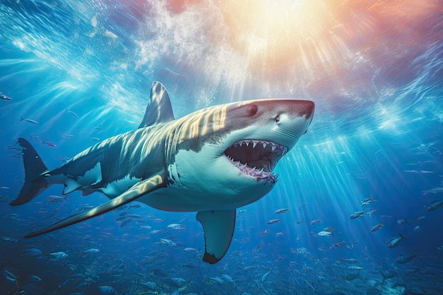 Great Shark Underwater Underwater Great White Shark in blue ocean Underwater photography near