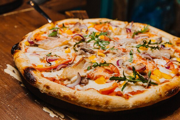 Great tasty meat pizza, ready to serve.