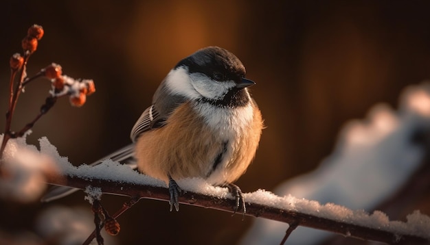 Great tit perching on branch singing song generated by AI