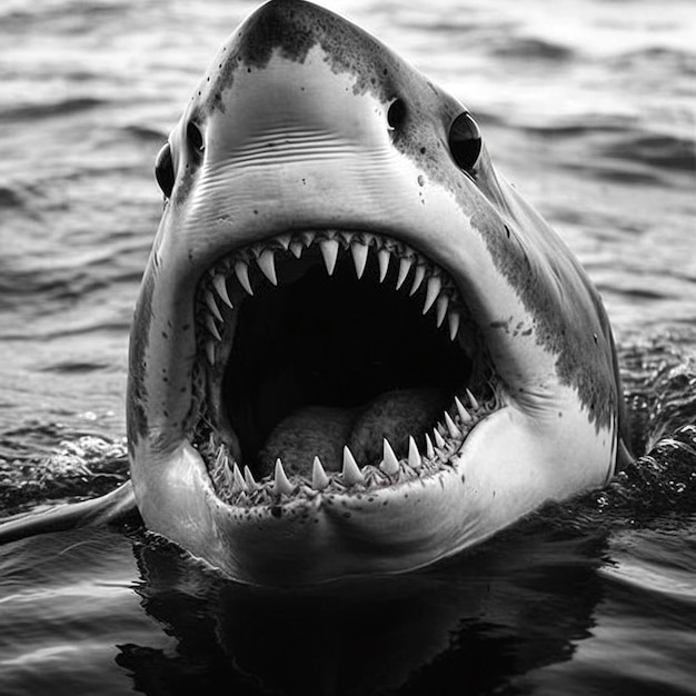 Great toothed white shark in the sea