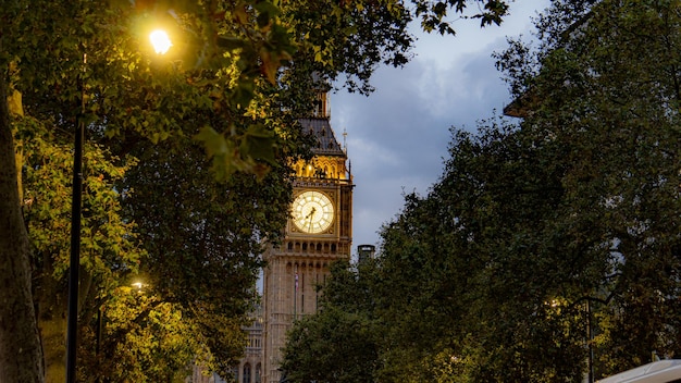 Foto grande vista su bigben tra gli alberi