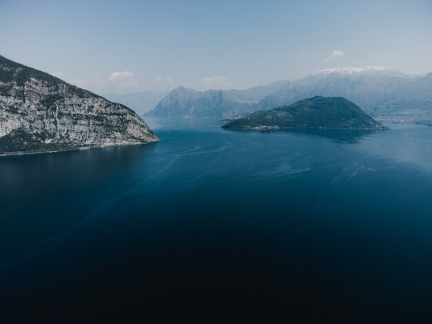 A great view on the iseo lake from a drone