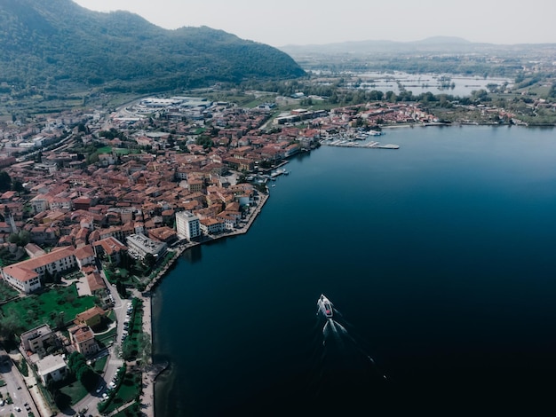 A great view on the iseo lake from a drone