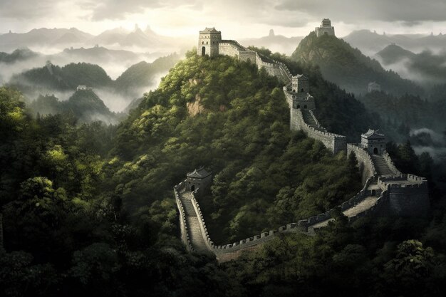 Photo the great wall of china is a painting by the author.