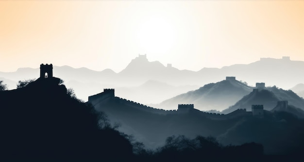 Photo great wall of china silhouette generative ai