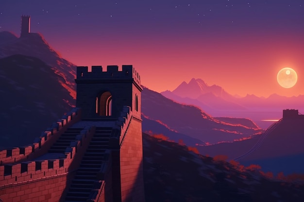 夕暮れ時の万里の長城