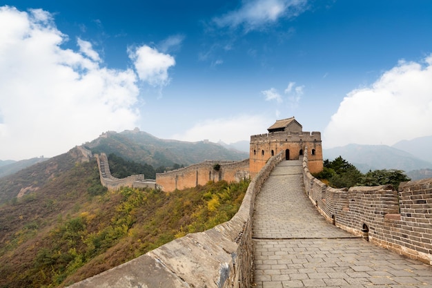 The great wall of china with a blue sky background