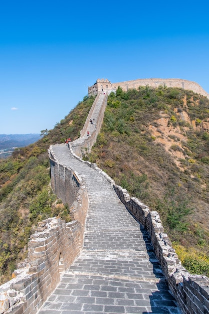 Great wall of mountain against clear blue sky