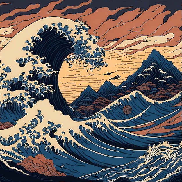 The Great Wave off Kanagawa Mural  Wallsauce EU