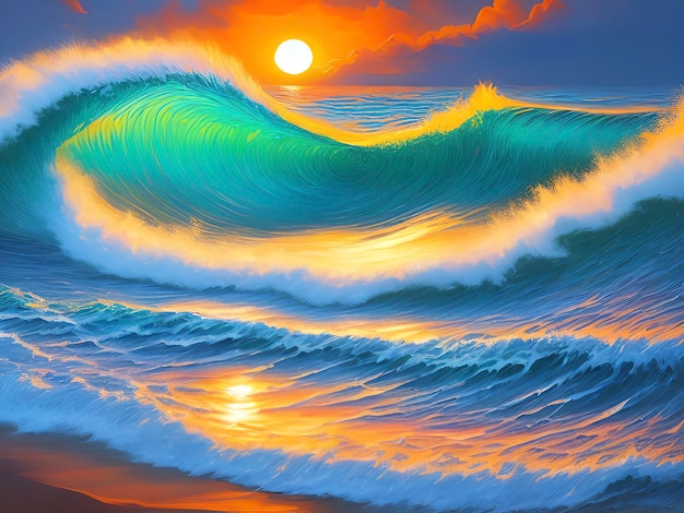 Великая Волна Живопись Капризный Океан Вода Иллюстрация Море Фон Волны