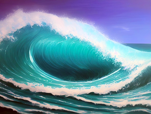 Great Wave Painting Moody Ocean Water Illustration Sea Background Waves