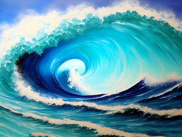 Great Wave Painting Moody Ocean Water Illustration Sea Background Waves