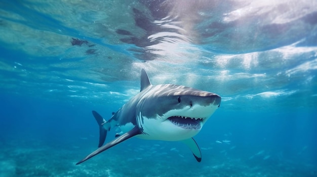 Photo great white shark close up shot in the wild ocean