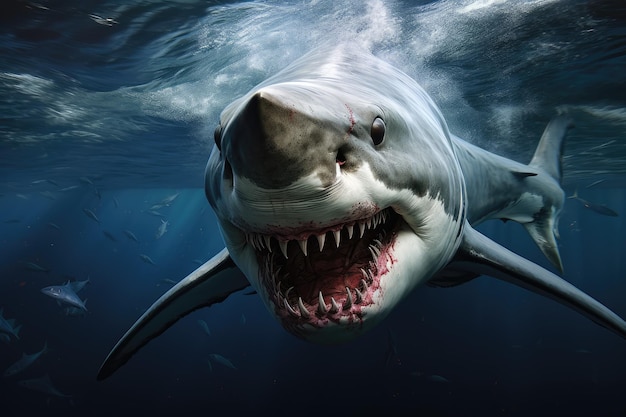 Great white shark Great White Shark in blue ocean Underwater photography Ai generated