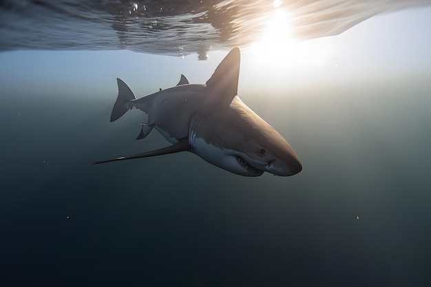 Great white shark posing in the deep blue water neural network ai generated