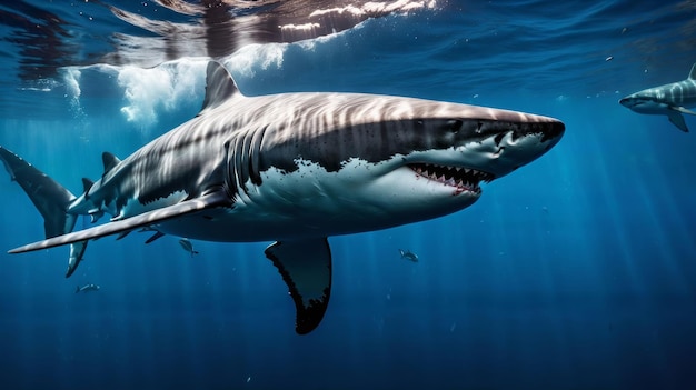 Photo great white shark swimming in the ocean