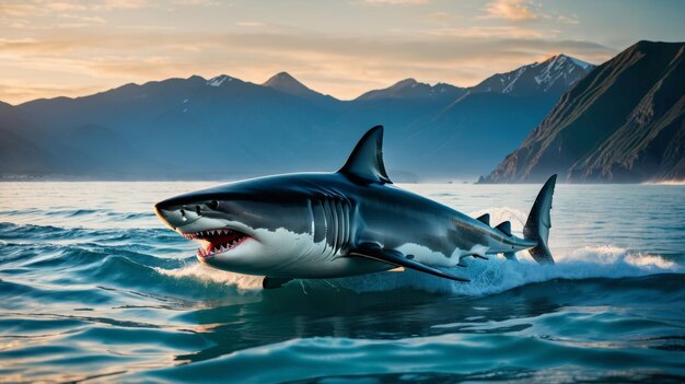 Photo great white shark swimming in the ocean