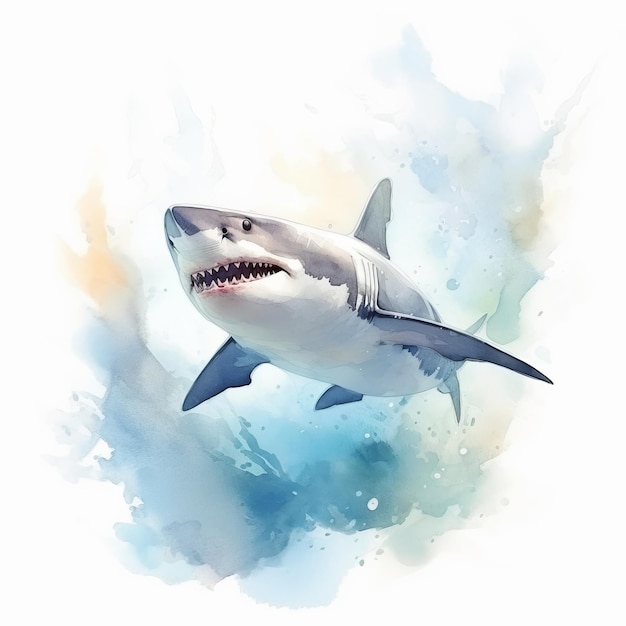 Great white shark Watercolor painting on paper Vector illustration