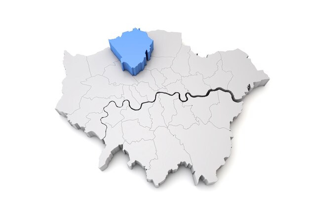 Greater london map showing barnet borough in blue d rendering