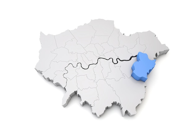 Greater london map showing bexley borough in blue d rendering