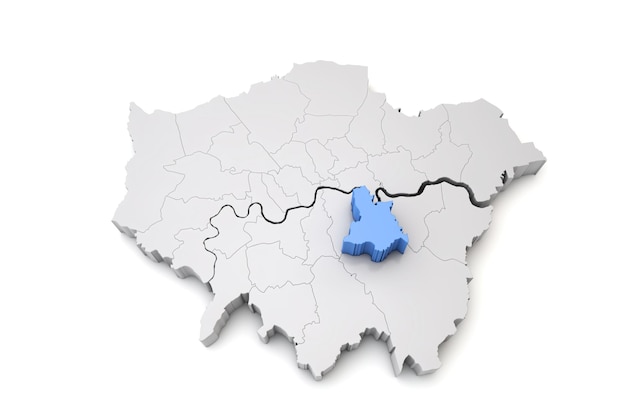 Greater london map showing lewisham borough in blue d rendering