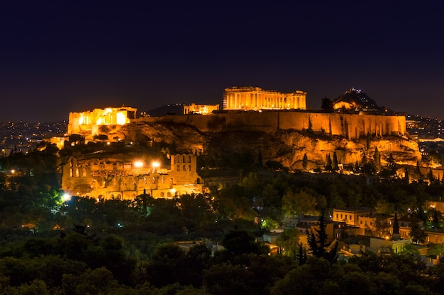 Greece. Athens. Acropolis. Parthenon. Night lights