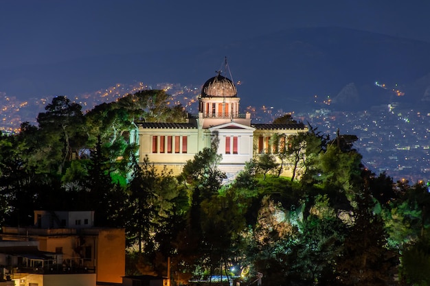 Greece Athens at night view of the Athens National Observatory cityscape