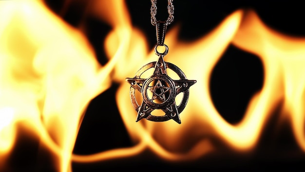 화재 사진의 그리스와 바빌로니아 종교 상징 오각형