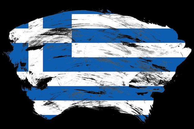 Greece flag on distressed black stroke brush background