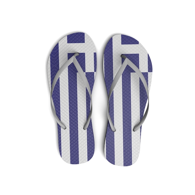 Greece flag flip flop sandals on a white background 3D Rendering
