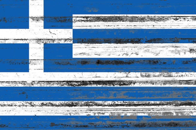 Фото Флаг греции нарисован на старом деревенском металлическом листе