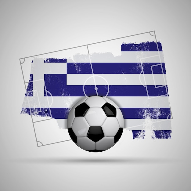 Greece flag soccer background with grunge flag football pitch and soccer ball