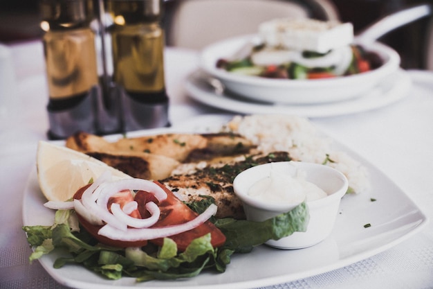 Greece food  Grilled salmon and vegetables