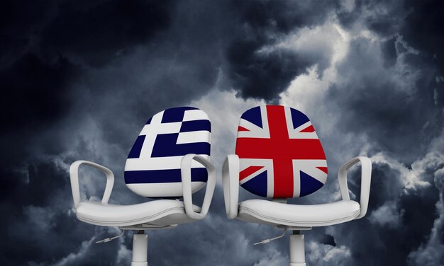 Greece and Great Britain business chairs Internationl relationship concept 3D Rendering