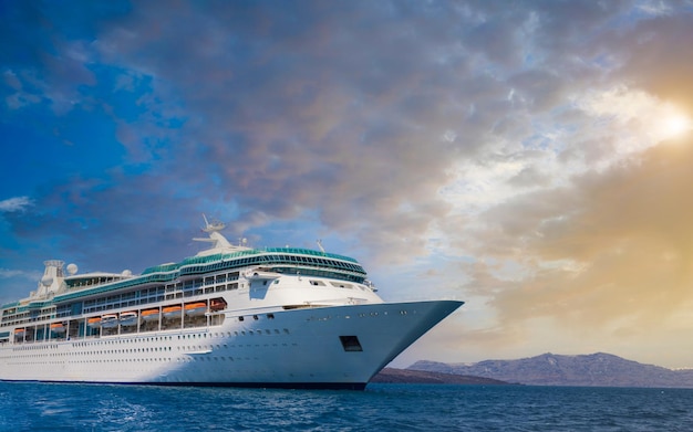 Greece greek islands cruise ships moored close to santorini island