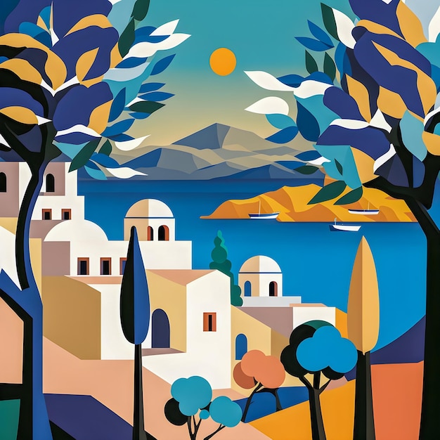 Greece landscape flat design illustration traditional traditional Greek colors