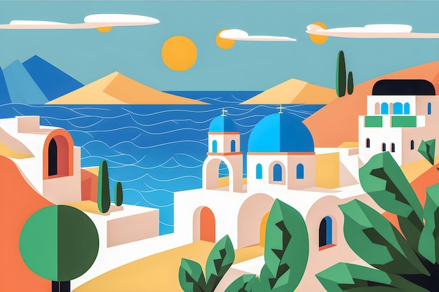 Greece landscape flat design illustration traditional traditional Greek colors