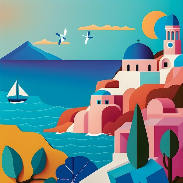 Greece landscape flat design illustration traditional traditional greek colors