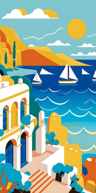 Greece landscape flat design illustration traditional traditional Greek colors