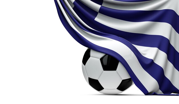 greece national flag draped over a soccer football ball 3d rendering