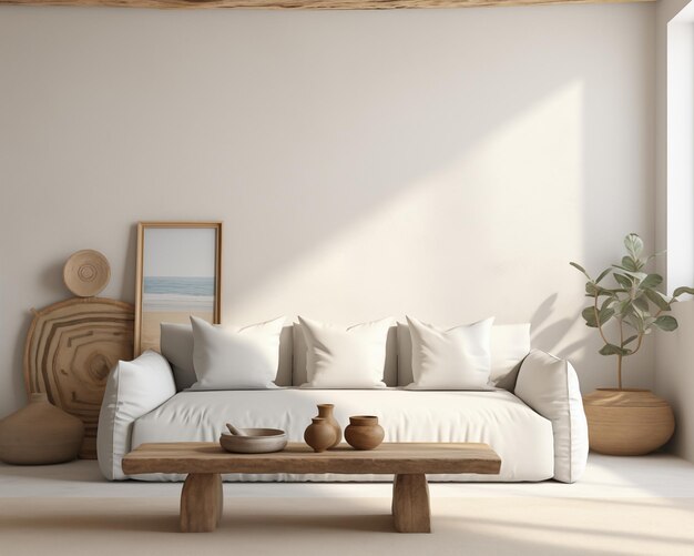 Foto greece style living room mockup 3d mockup render design di interni
