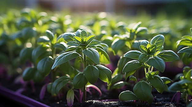 Photo greek basil plants blooming in the herb garden