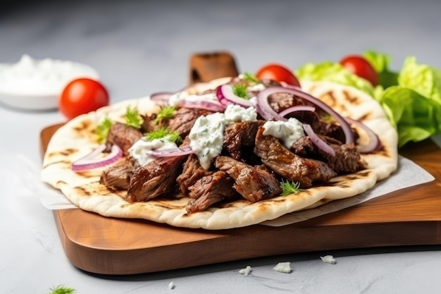 Photo greek beef gyro on white table