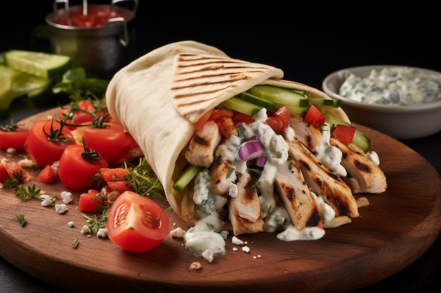 Photo greek chicken gyro wrap