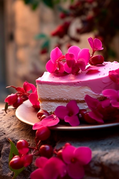 Greek dessert Closeup in a greek village with blooming bougainvillea Generative AI