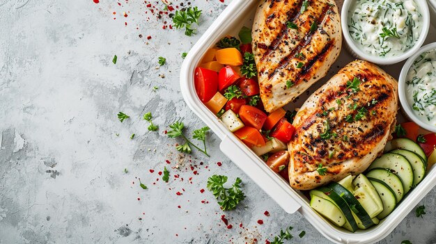 Greek Feast Chicken en Tzatziki in lunchboxen op wit