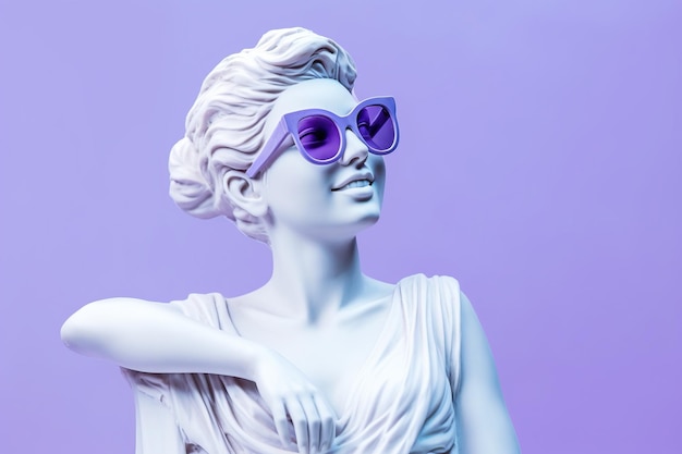 greek girl statue smiling wearing cool sunglasses